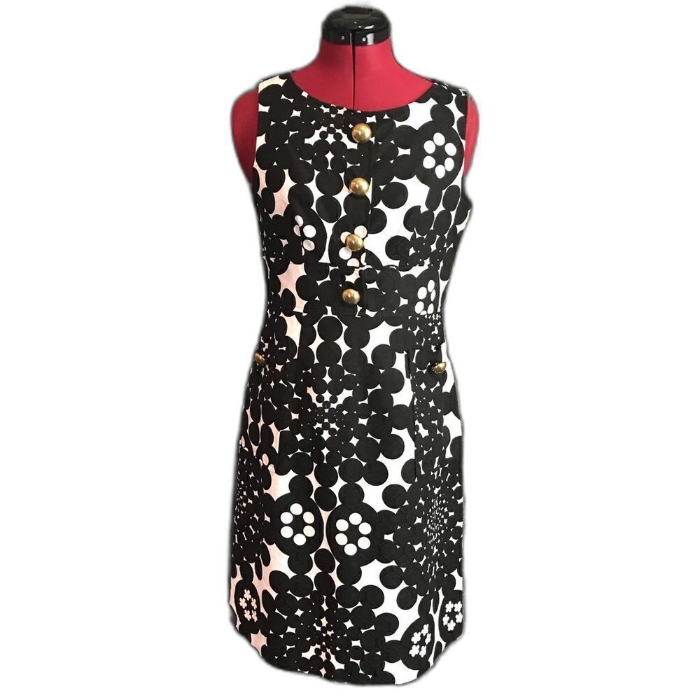 NWT Eliza J Black and White Sheath Dress Women's Size 4 100% Cotton Gold Buttons